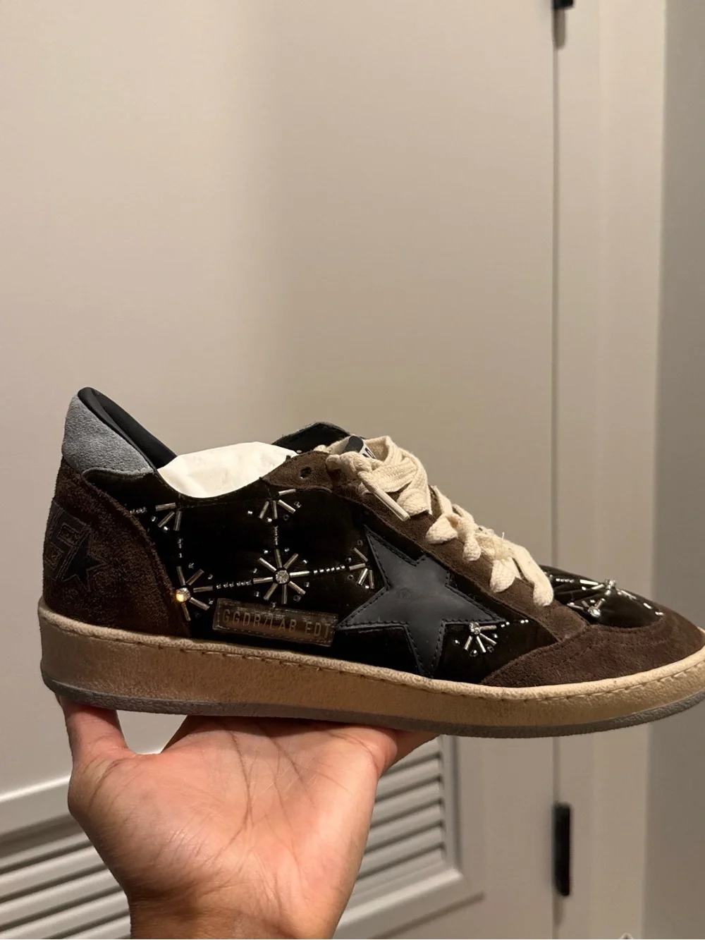 Golden Goose Women's Brown Suede & Black Patent Star-Embellished Sneakers - Picture 2 of 7